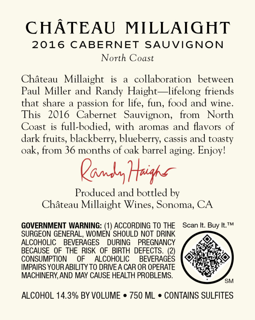 Commercial Design: Chateau Millaight 2016 Cabernet Sauvignon Back Label