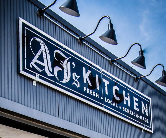 AJ's Kitchen, Restaurant Exterior Signage, restaurant branding